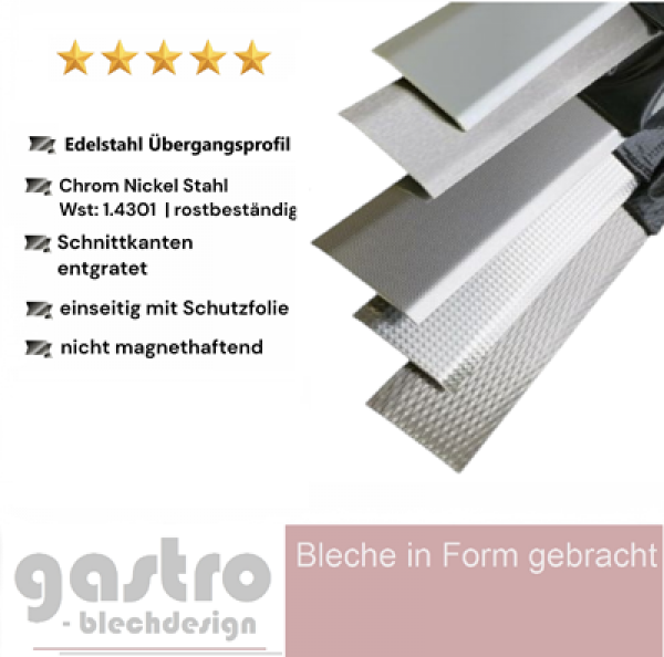 Edelstahl Übergangsprofil, Höhenausgleichsschiene für perfekte Bodenabschlüsse und saubere Übergänge zwischen verschiedenen Bodenbelägen